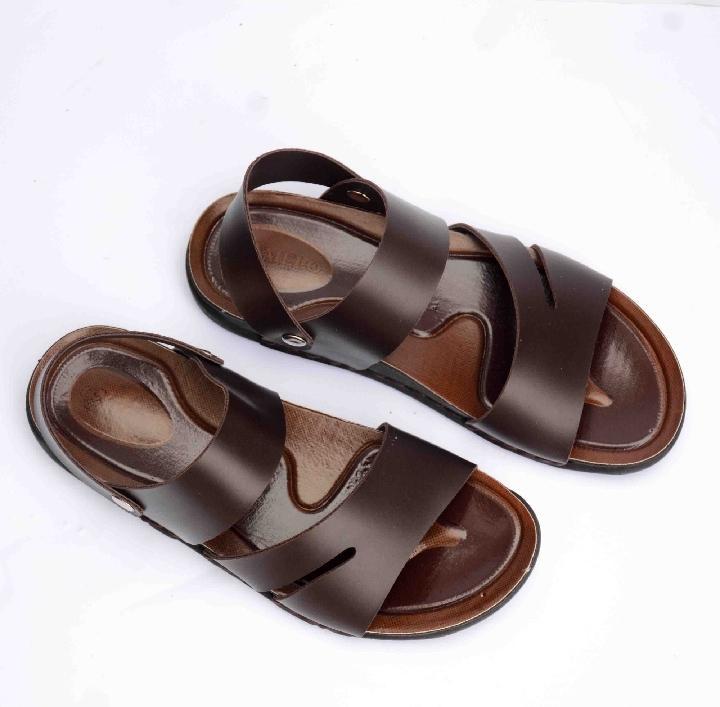 Men Brown Synthetic Leather Hoop Sandals