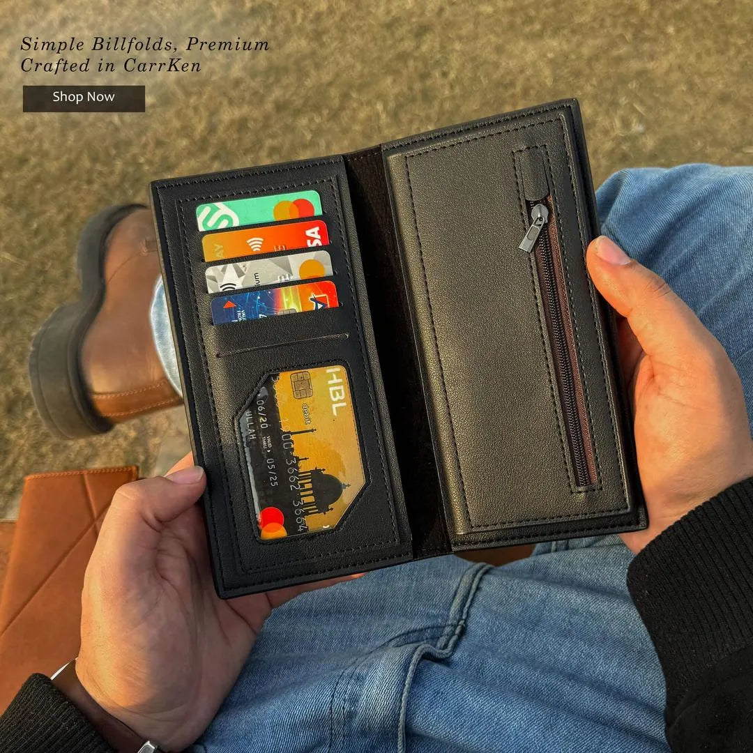 Men's Slim Wallet with 6 Card Pockets & Hidden Zipper Pocket