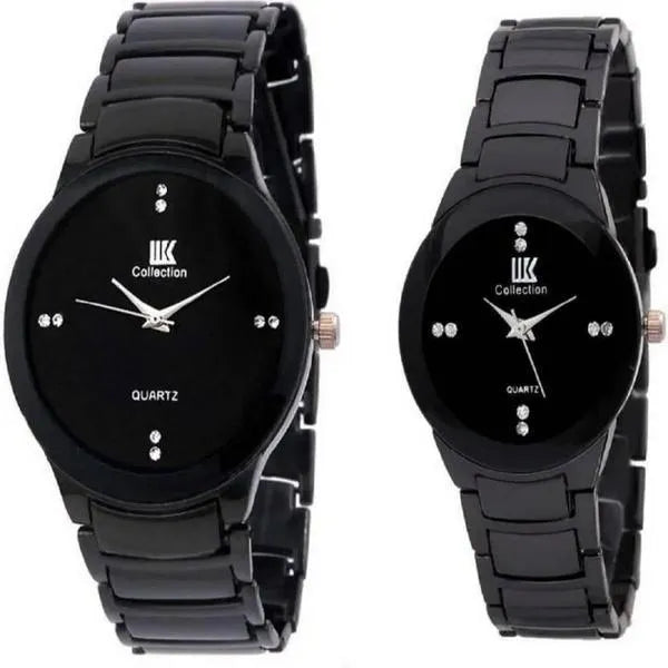 Black Stainless Steel Couple Watches 2 Pcs