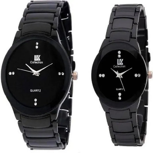 Black Stainless Steel Couple Watches 2 Pcs