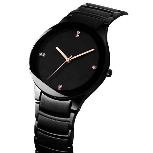 Black Stainless Steel Couple Watches 2 Pcs