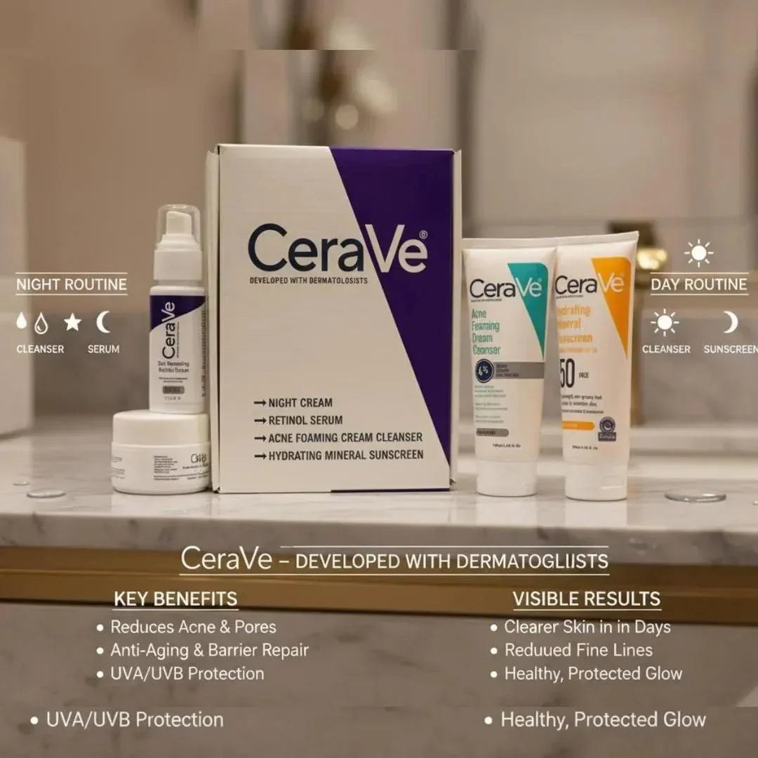 CeraVe 4-in-1 Whitening Facial Kit – Professional Hydration & Brightening System (All Skin Types)