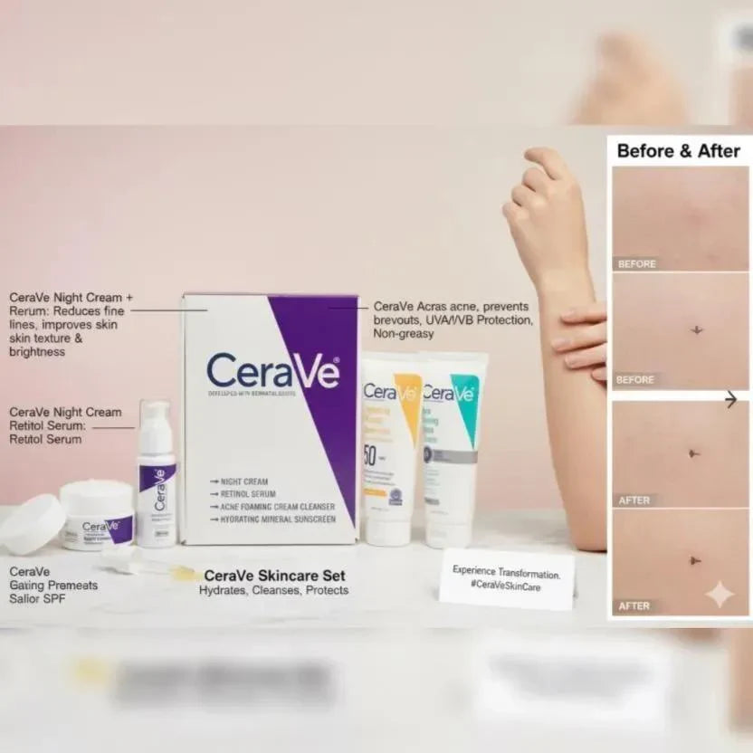 CeraVe 4-in-1 Whitening Facial Kit – Professional Hydration & Brightening System (All Skin Types)