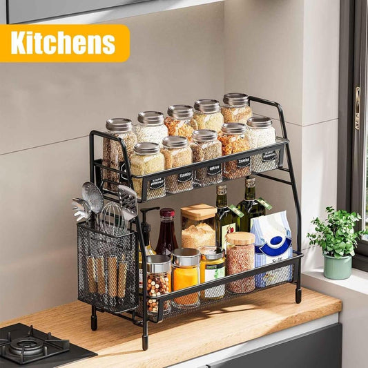 Black 2-Tier Kitchen Spice & Bottle Organizer