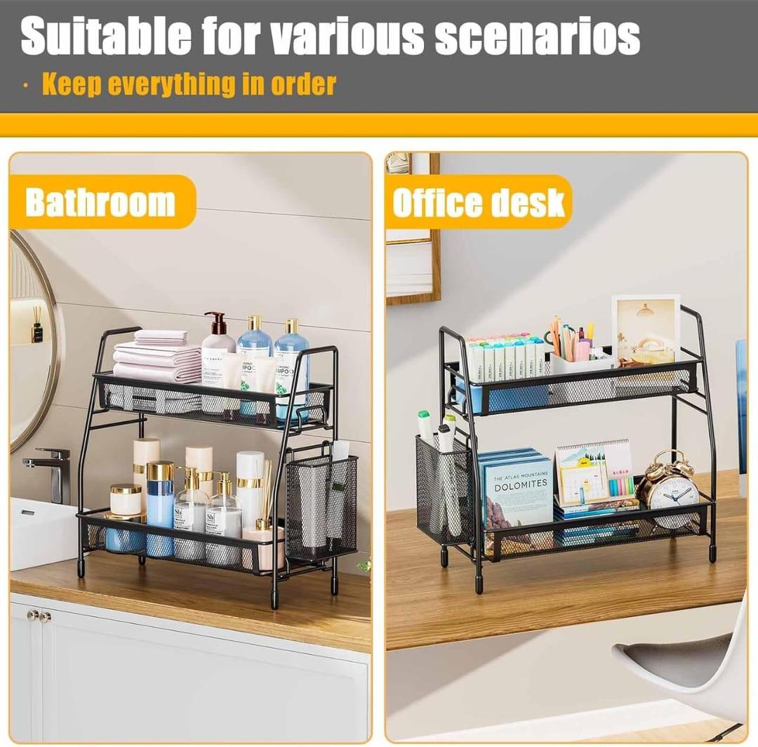 Black 2-Tier Kitchen Spice & Bottle Organizer