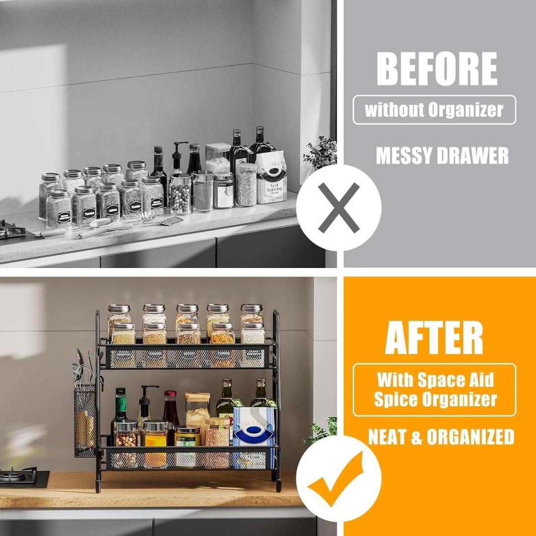 Black 2-Tier Kitchen Spice & Bottle Organizer