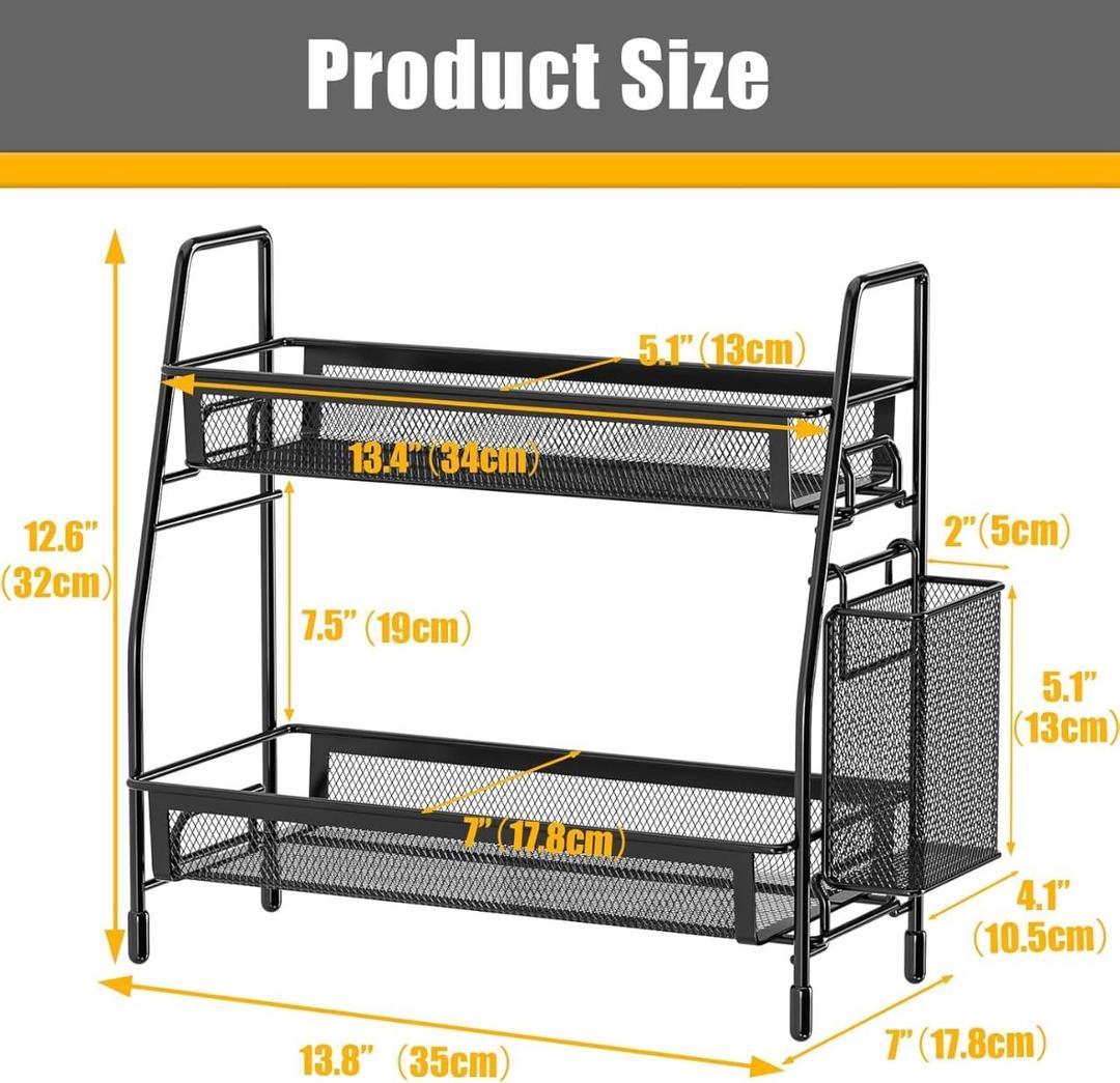 Black 2-Tier Kitchen Spice & Bottle Organizer